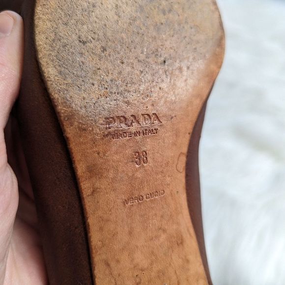 Prada Brown Leather Loafers Silver Buckle 38 - Picture 7 of 7
